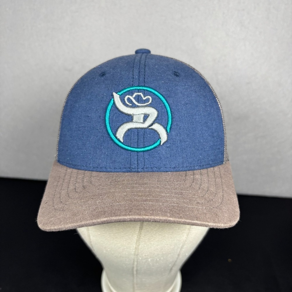 Hooey Strap Youth Size Roughy Cap Adjustable Mesh Back Trucker Hat Blue Grey